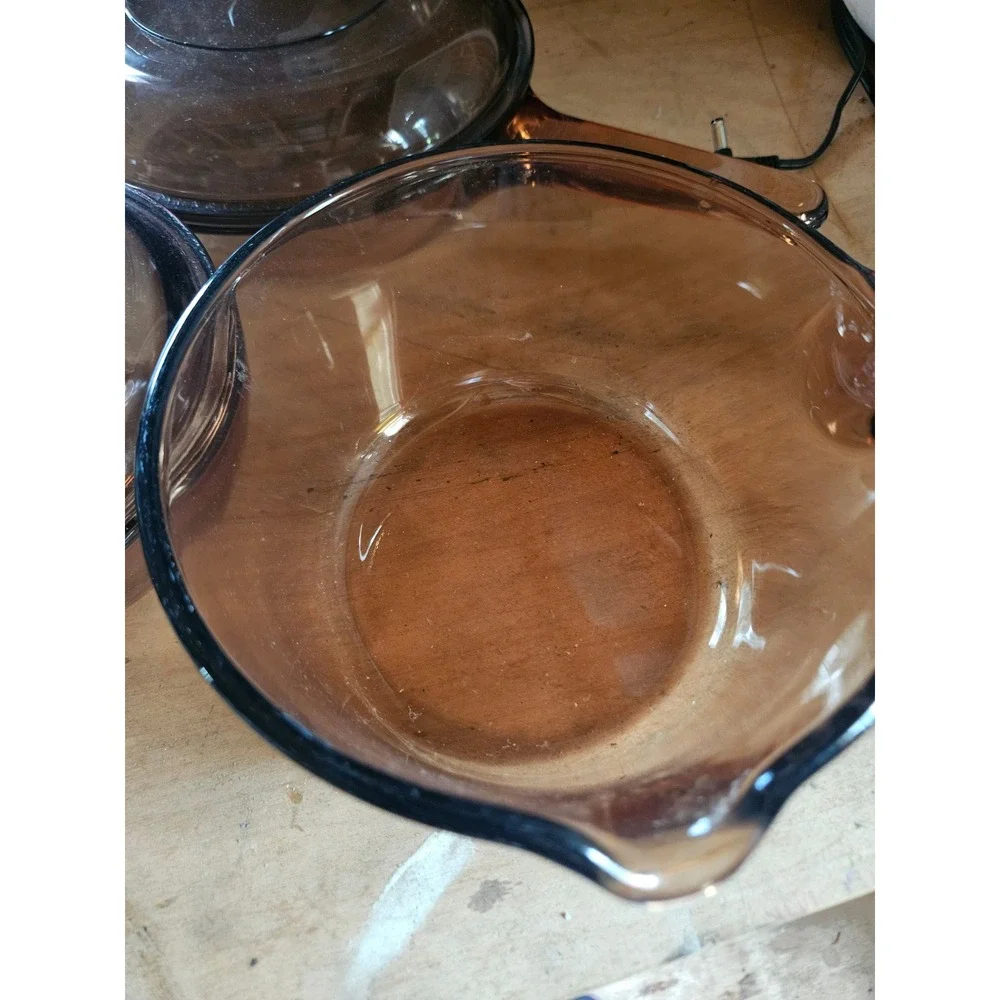 Visions by Corning Amber Glass Cookware Set 3pc Pots Pans w/Lids V-1.5-B V-1-B